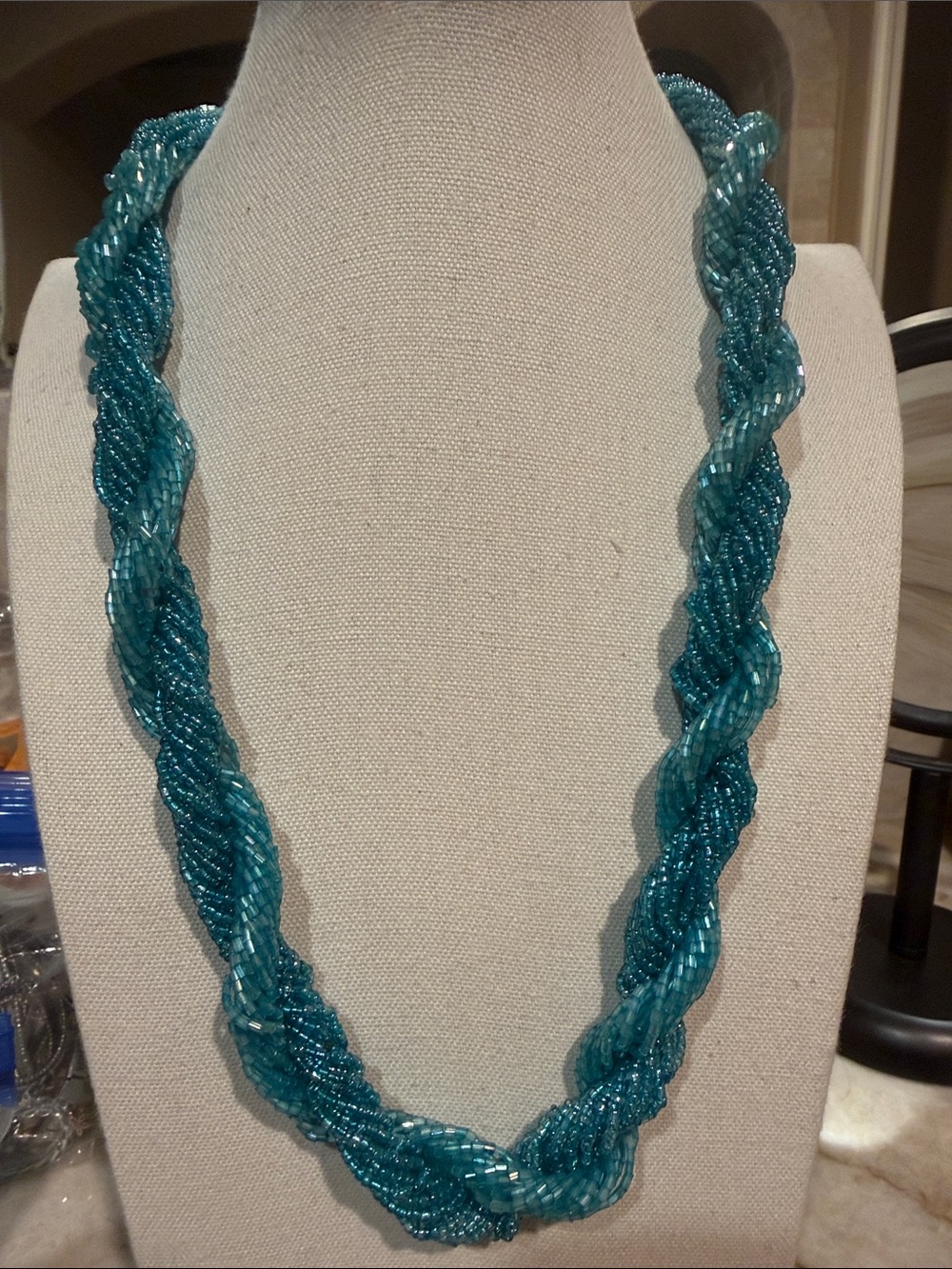 Handcrafted Teal Beaded seed bead Twist Necklace - Women Jewelry
